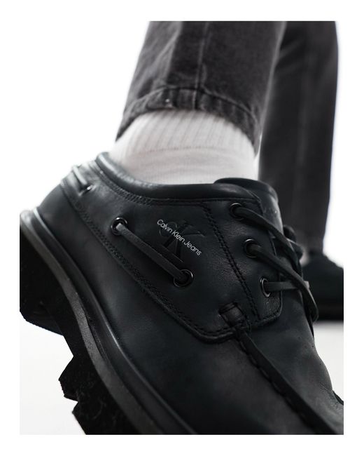 Calvin Klein Black Hybrid Slip On Boat Shoes for men