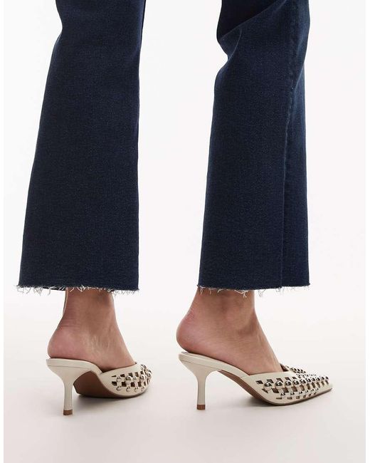 ASOS Blue Sia Embellished Cut Out Detail Kitten Heel Mules