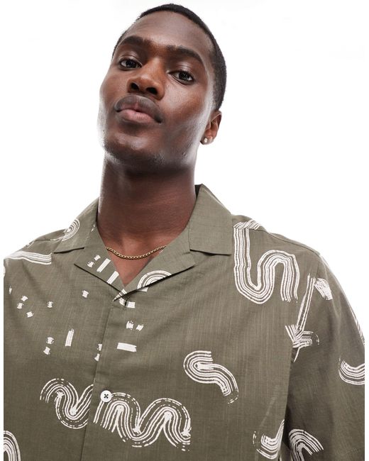 ASOS – locker geschnittenes hemd mit reverskragen und abstraktem muster in Gray für Herren
