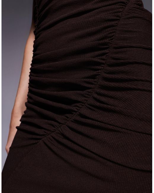 Robe mi-longue en tulle sans manches à couture froncée - chocolat ASOS en coloris Blue