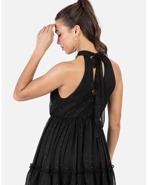 ANAYA Black Halter Neck Tiered Maxi Dress