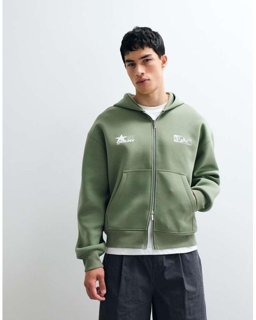 ASOS Green Relaxed Boxy Zip Through Hoodie for men