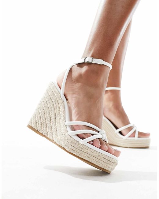 Glamorous White Espadrilles Wedge Heeled Sandals