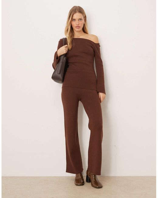 Pretty Lavish Brown Slash Neck Longline Knitted Top Co-Ord