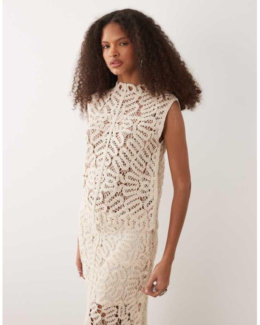 Mango Natural Setenta Crochet High Neck Sleeveless Top Co-ord