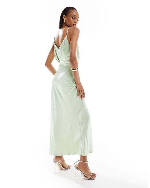 Tall - robe caraco portefeuille longueur mollet en satin - sauge ASOS en coloris Green