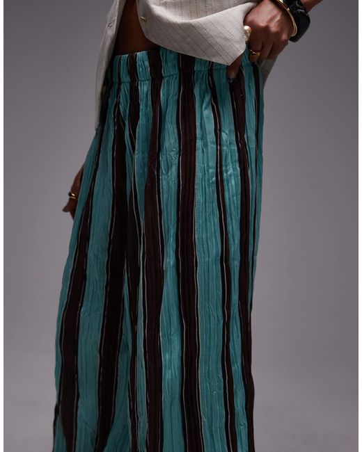 TOPSHOP Gray Stripe Crinkle Wide Leg Trousers