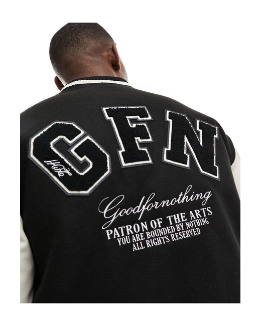 Good For Nothing Black Logo Varsity Jacket for men