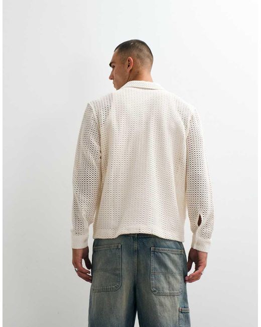 ASOS Gray Relaxed Revere Crochet Shirt for men