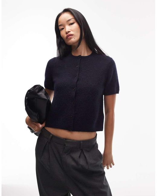ARKET Blue Alpaca Blend Knitted Cardigan With Short Sleeves