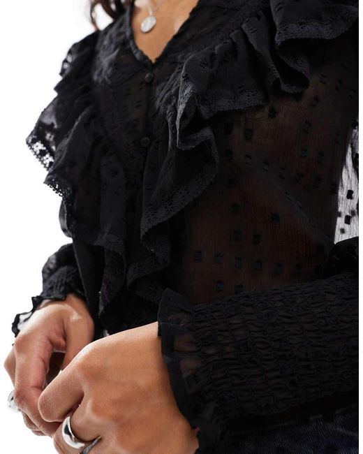 ONLY Black Sheer Textured V-neck Blouse