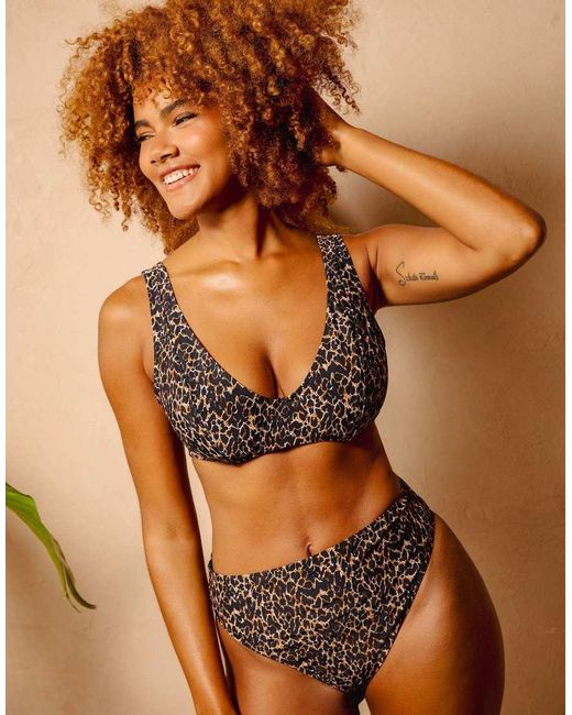 Wolf & Whistle Brown Juliet Leopard Print Mix & Match High-Waist High-Leg Bottoms