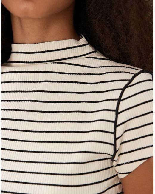 ASOS White Ribbed Funnel Neck Top With Exposed Seam