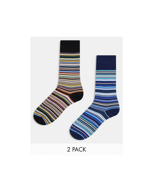 Paul smith - confezione da 2 paia di calzini a righe con logo di PS by Paul Smith in Black da Uomo