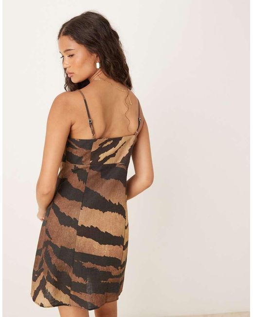 ASOS Brown Cotton Linen Colour Block Cami Mini Dress