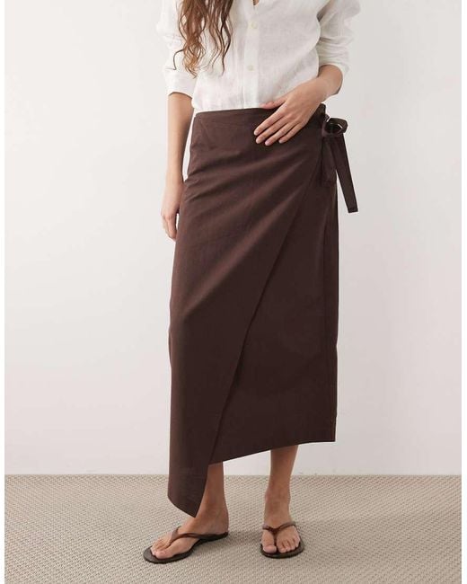 ASOS Natural Linen Blend Wrap Skirt
