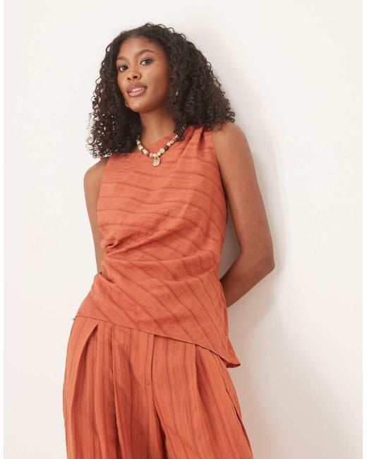 ASOS Orange Asymmetric Textured Stripe Twist Detail Top Co-ord