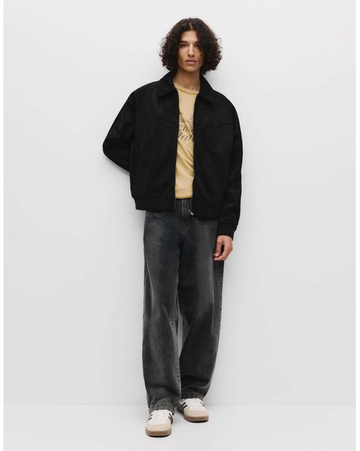 Pull&Bear – trucker-jacke aus wildlederimitat in Black für Herren