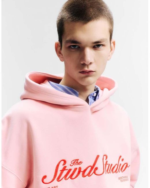 Pull&Bear Pink Stwd Studio Hoodie for men