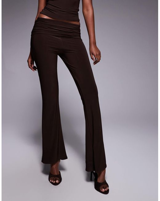 Kaiia Gray Exclusive Double Layered Slinky Foldover Flared Trousers Co-ord