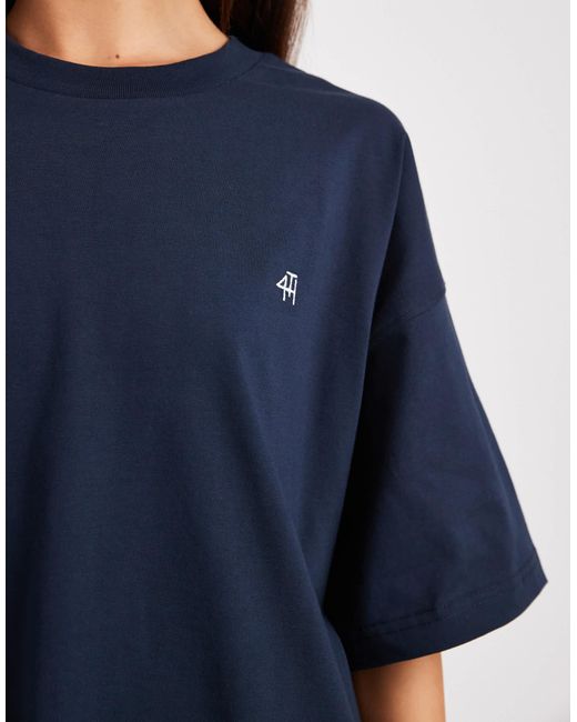 4th & Reckless Blue Cotton Rich Embroidered Logo 'sunday' Back Graphic Oversized T-shirt