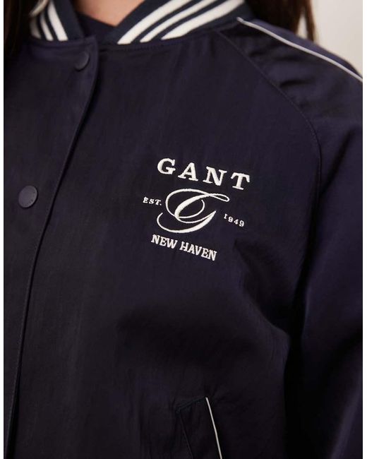 Gant Blue Satin Logo Varsity Bomber Jacket