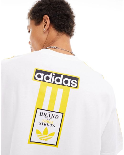 T-shirt bianca e gialla con logo di Adidas Originals in White da Uomo