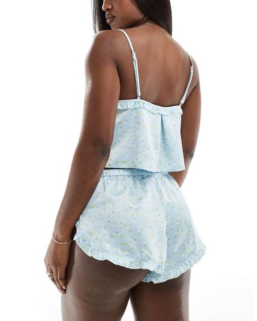 Boux Avenue Blue Daisy And Lemon Satin Cami Set