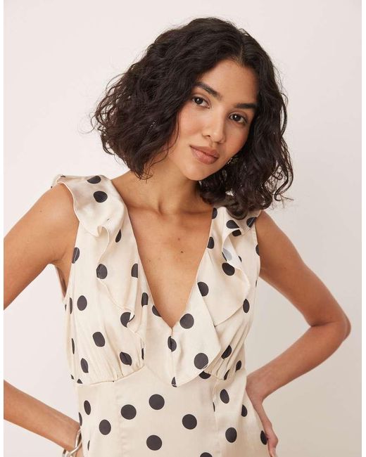 ANAYA Natural Polka Dot Asymmetric Midi Dress