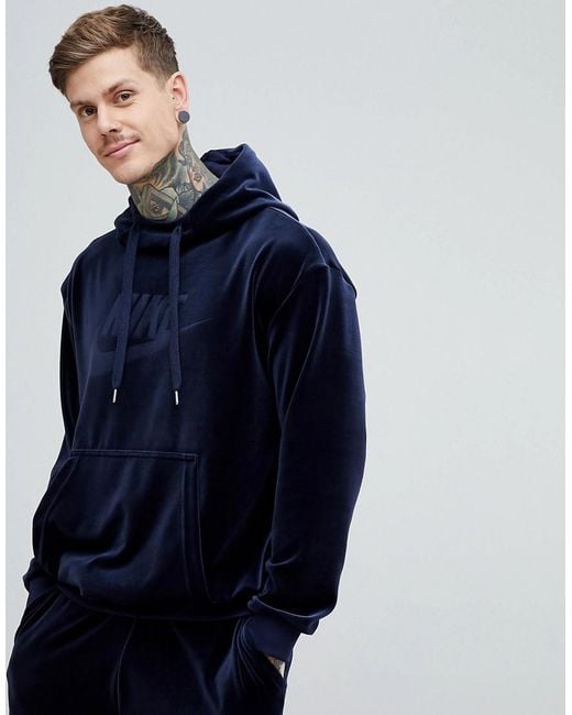 Nike Velour Pullover Hoodie In Navy Ah3384-451 in Blue for Men | Lyst  Australia