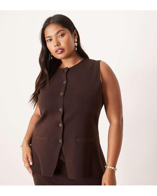 Pretty Lavish Curve Brown Longline Knit Waistcoat