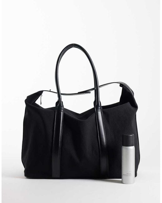 ASOS Black Canvas Fabric Holdall Bag With Faux Leather Straps for men