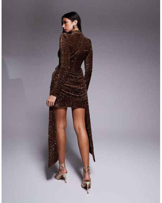 ASOS Brown Velvet Sequin Drape Side Mini Dress