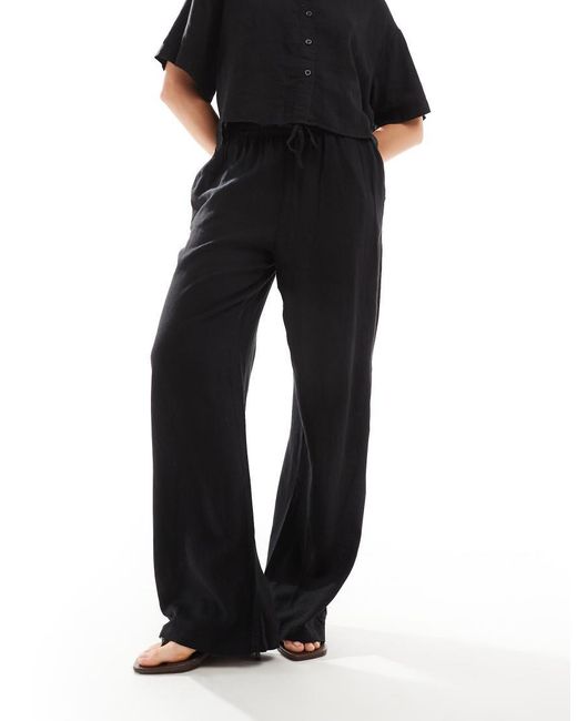 Vero Moda Black Mix & Match Linen Wide Leg Tie Waist Trousers