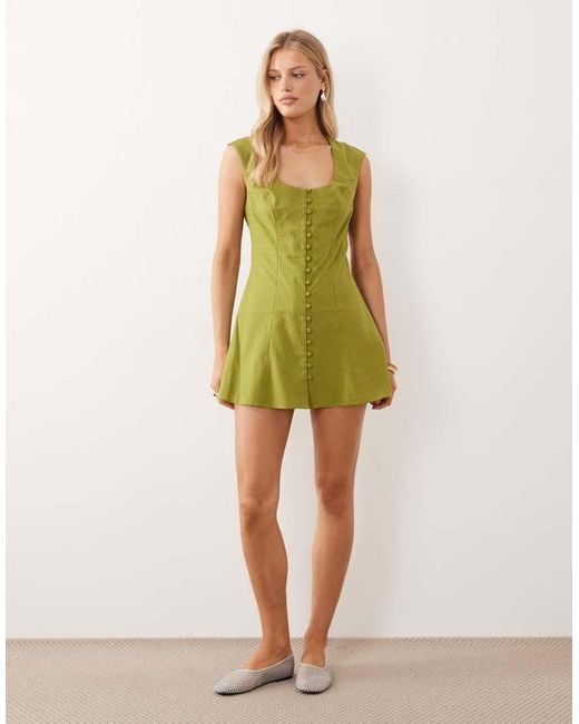 ASOS Green Square Neck Button Down Mini Sundress