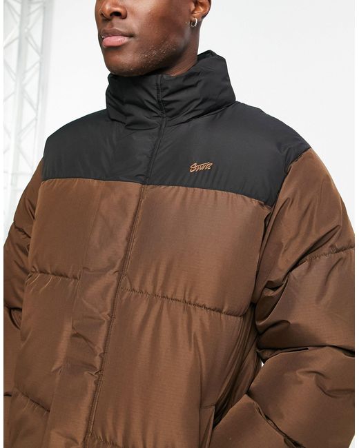 Pull&Bear Brown Puffer Jacket With Contrast Detail for men