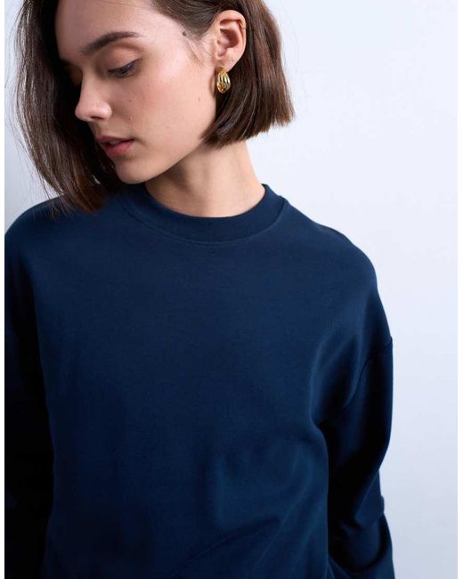 TOPSHOP Premium Skater T-Shirt Met Interlocknaden En Lange Mouwen in het Blue