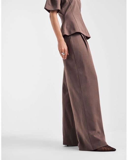 ASOS Brown Pleat Front Wide Leg Co-ord Trouser