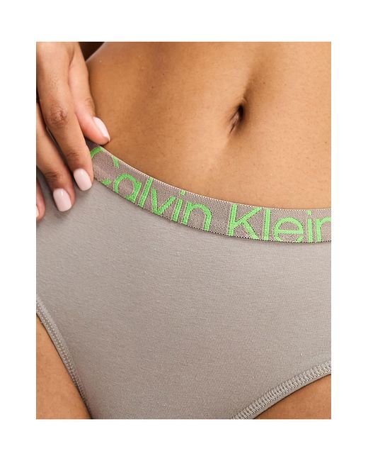Calvin Klein White Future Shift High Waist Thong With Contrast Logo Waistband