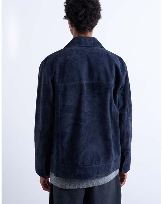Topman Blue Real Suede Racer Jacket for men