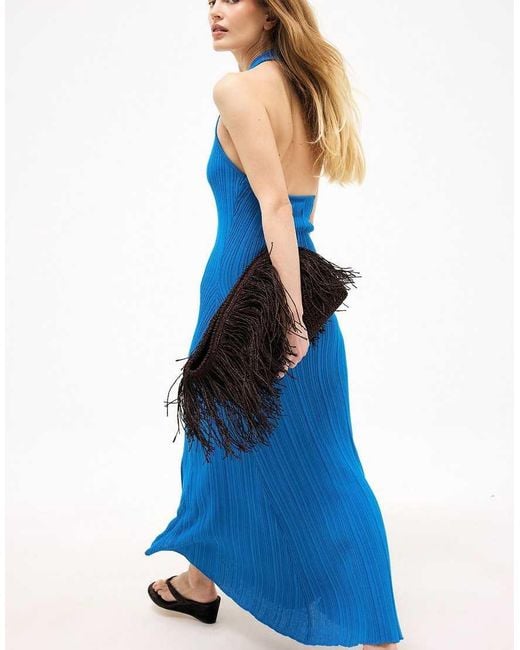 NA-KD Blue Knitted Halterneck Maxi Dress