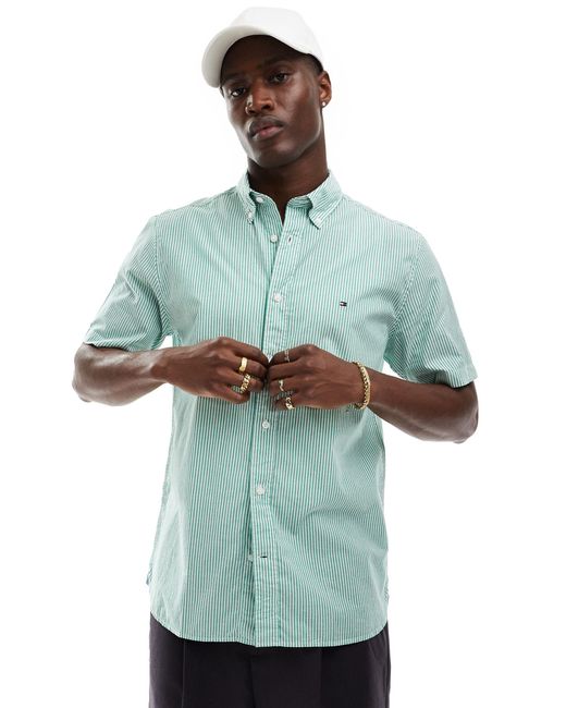 Tommy Hilfiger Green Poplin Regular Short Sleeve Shirt for men