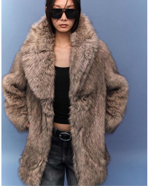 Stradivarius White Regular Fit Faux Fur Coat