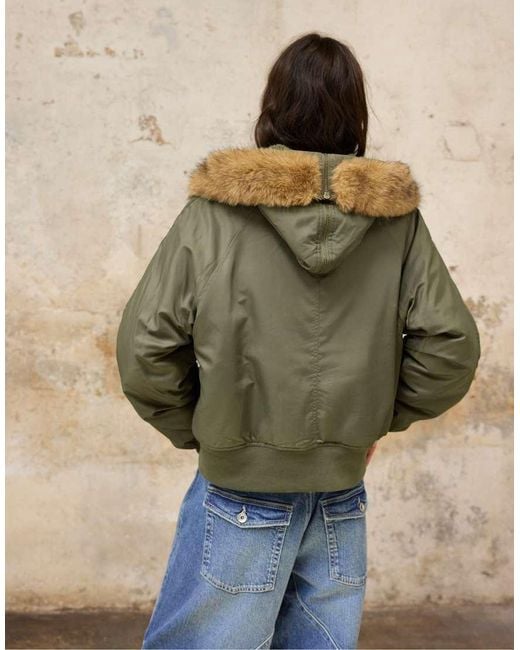 Stradivarius Natural Cropped Hooded Jacket