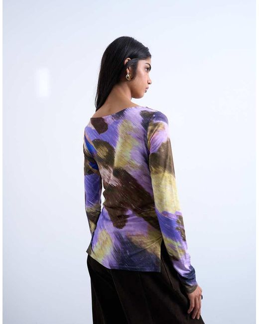TOPSHOP Top Met Lange Mouwen En Abstracte Print in het Blue