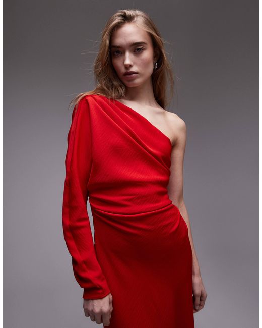 Mango Red – langärmliges one-shoulder-maxikleid