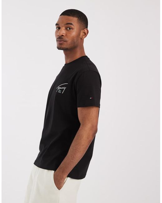 Tommy Hilfiger Black Regular Signature Detail Print T-shirt for men