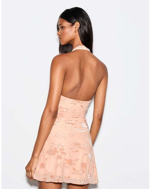 Bershka White Flocked Tulle Halter Dress