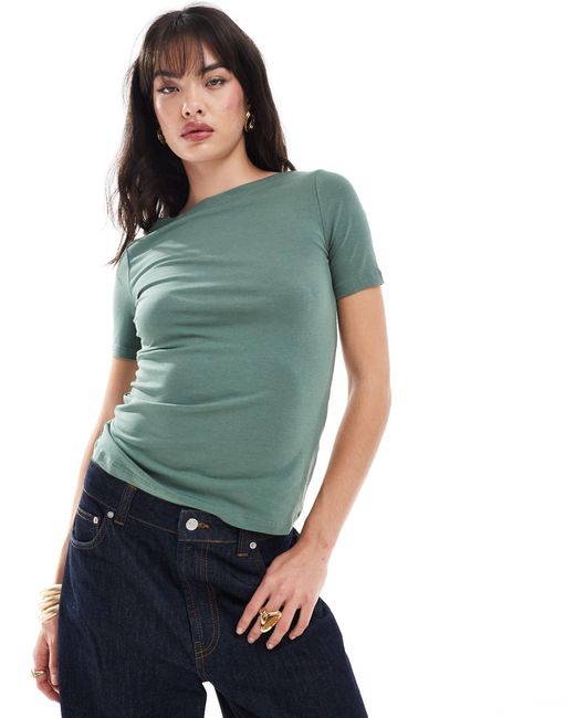 Vero Moda Green Boat Neck Fitted T-shirt
