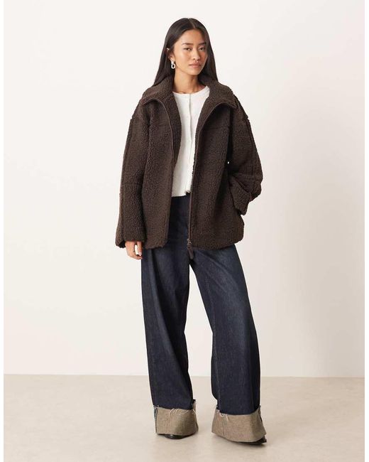 Gina Tricot Brown Pile Zip Up Shacket Jacket